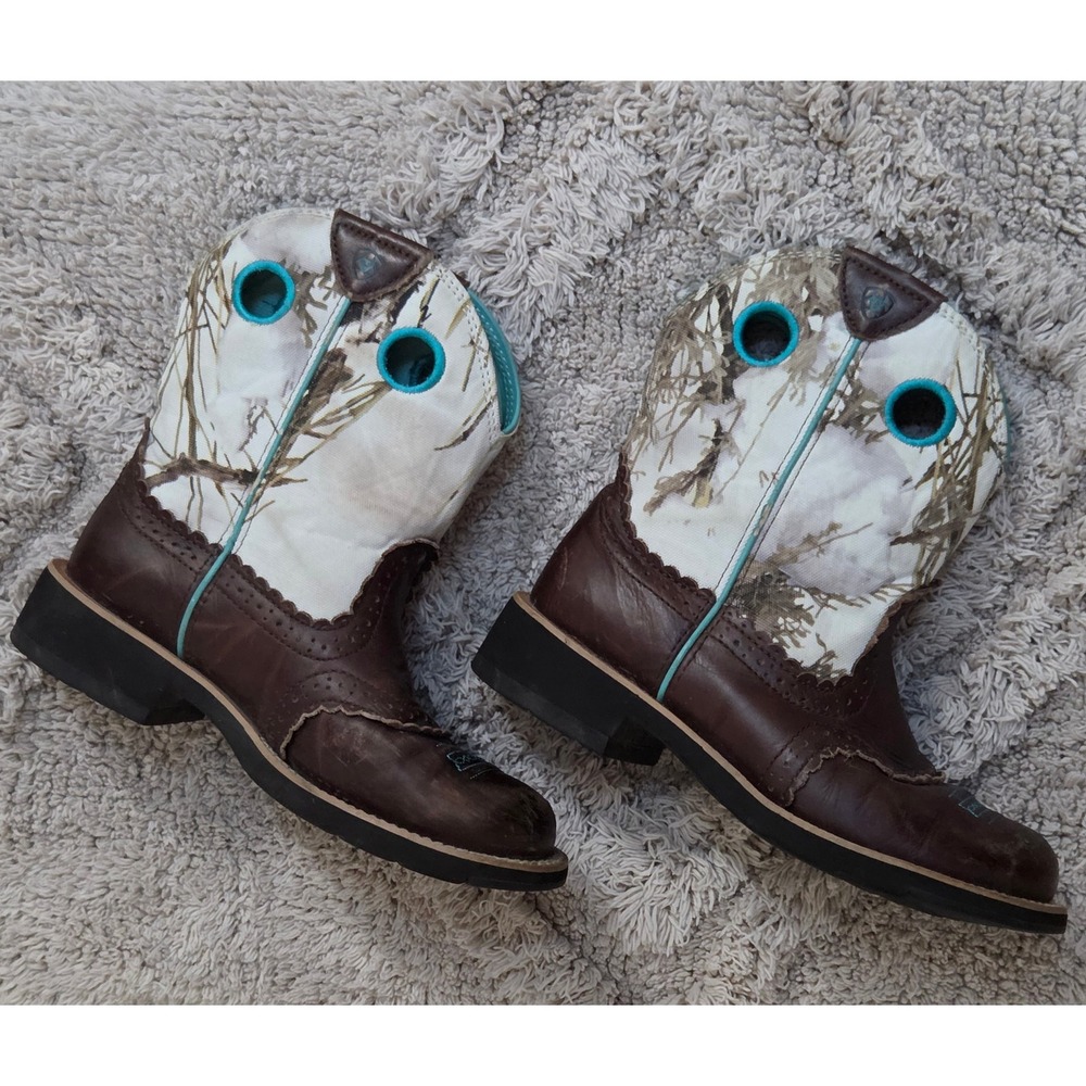 Ariat Fatbaby Camo Western Boots Brown Leather Turquoise Trim 10009503 Womens 6B